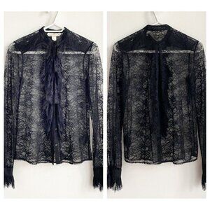 H & M Spring 2014 Black Lace Ruffle neck Detail Long Sleeve Blouse  8